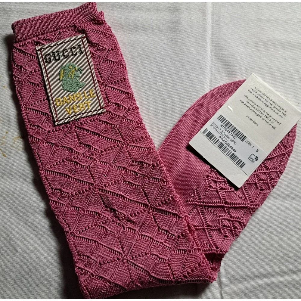 Gucci Perforated knit cotton socks 722617‎ 3GAGO 5800 Pink Rabbit Small 18-20 CM